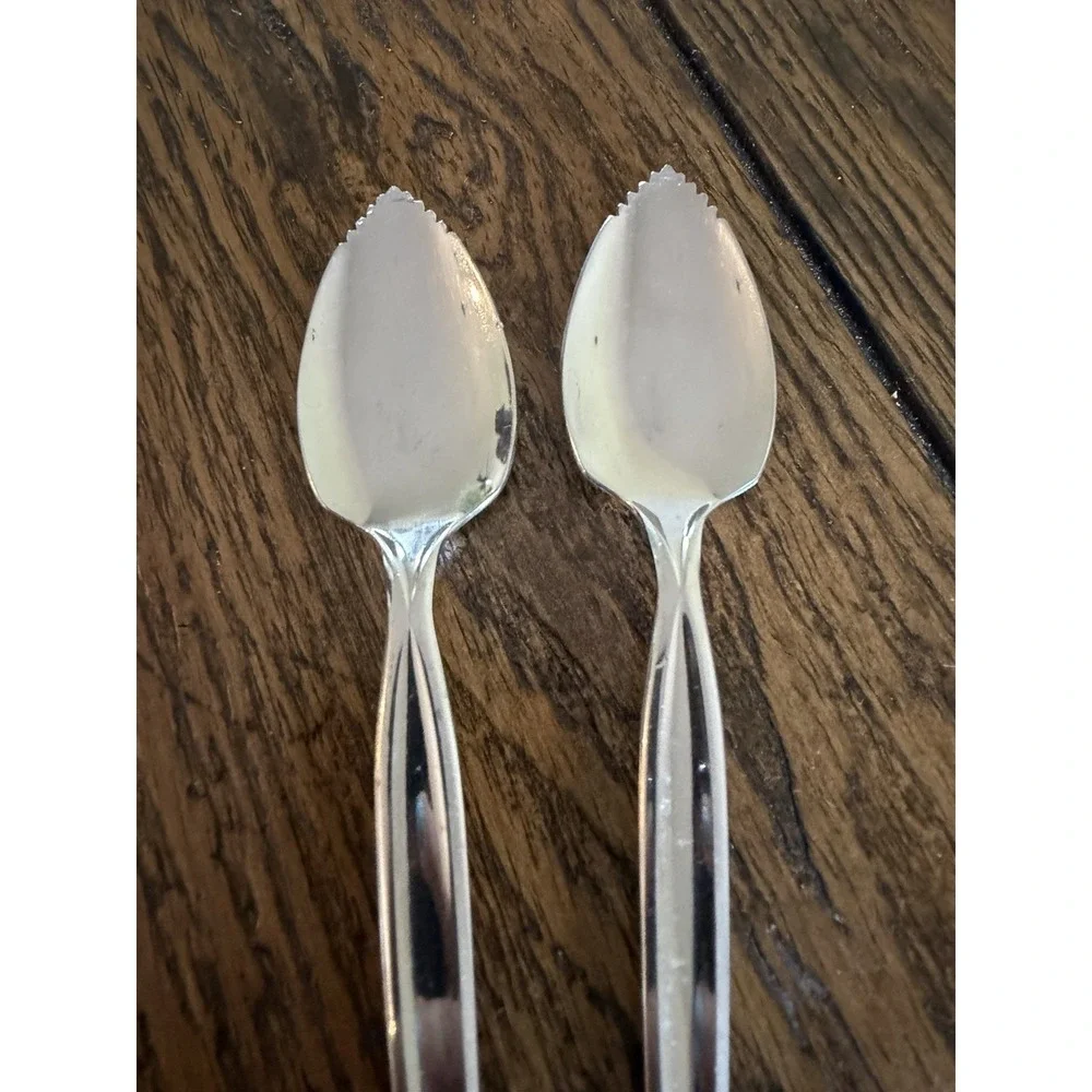 Wm. Rogers & Son Lines Grapefruit Spoons Set 2 Silver Vintage 1950s Stainless 6